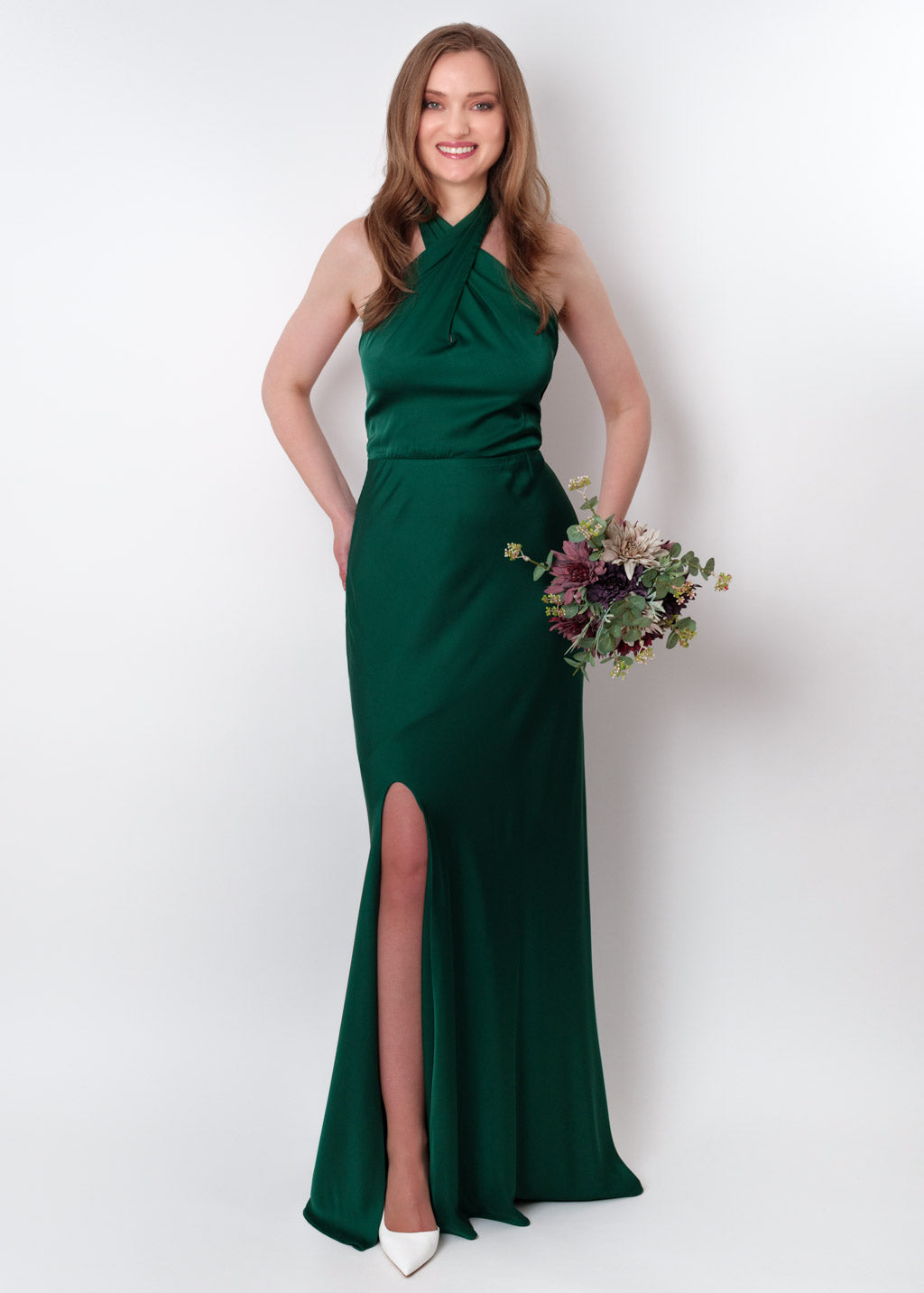dark green halter dress silk slit An ideal choice for Size:38W x 26L Sage Green multiway dress Turquoise Prom Dress Dark