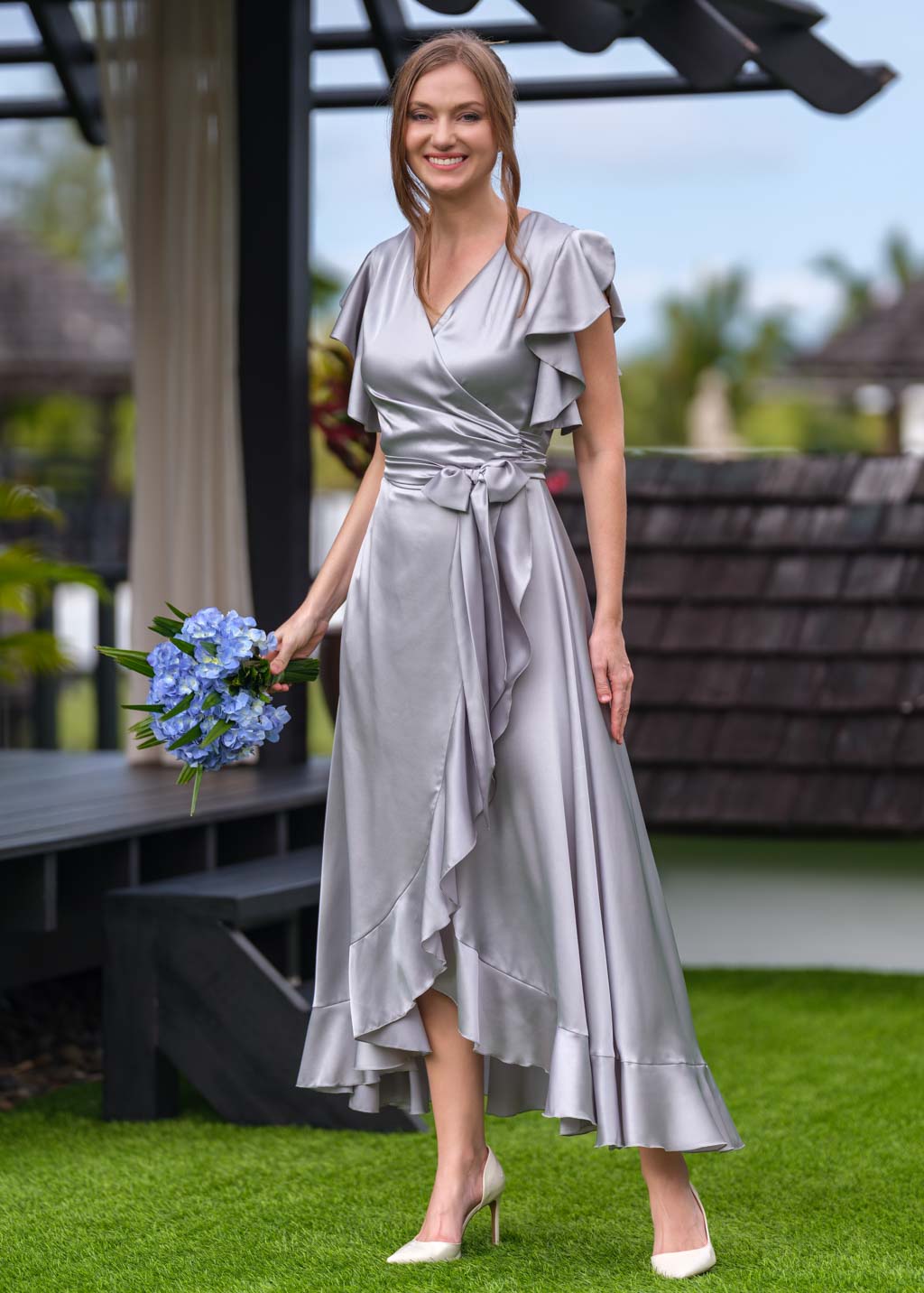 grey and silver bridesmaid dresses wrap silk dress Size:Size M Porsha Williams Black Dress Maxi Neckline Classification_cocktail_dresses