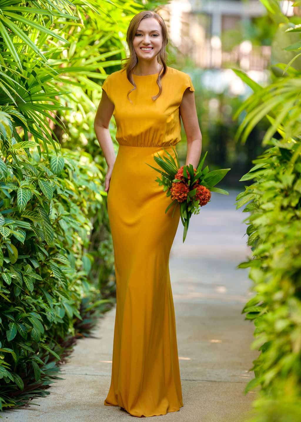 Honey Yellow Long Viscose Maxi Slip Bridesmaid Dress Wedding –