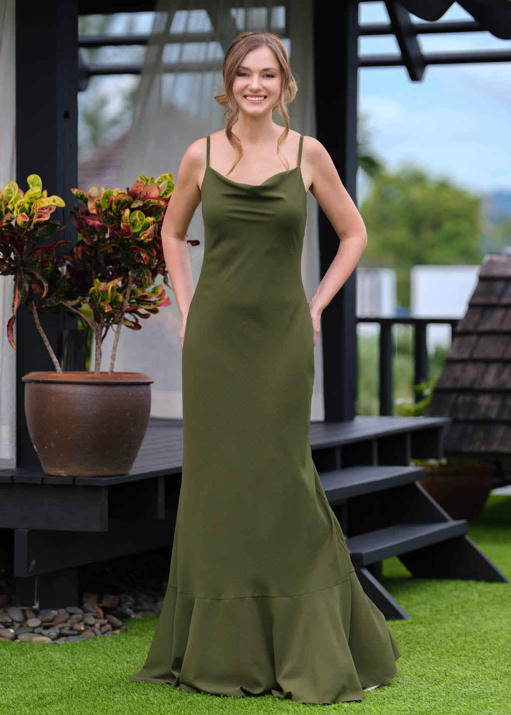 olive green chiffon evening dress Olive Green Long Chiffon Maxi Slip Bridesmaid Dress