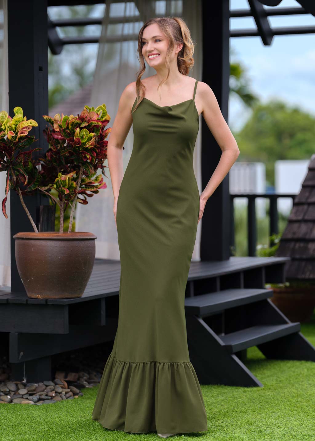 Olive green chiffon slip long dress Olive green chiffon slip long dress