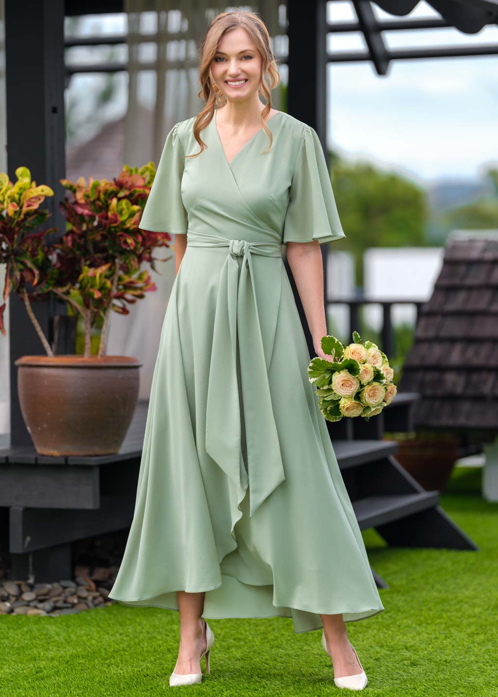 princess polly baby blue dress Sage green chiffon wrap dress, chiffon bridesmaid dress, wedding guest dress,  bridesmaids dress, chiffon long wrap dress, chiffon long sleeves dress,  evening dress, formal chiffon dress, ruffle chiffon dress – ENME.ME