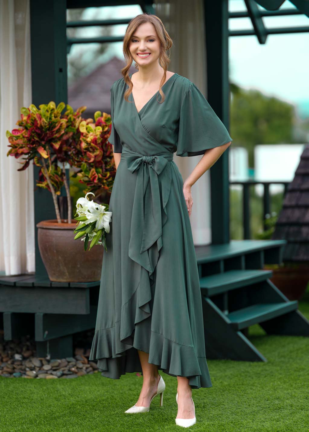 Dark Green romantic wrap dress Dark Green romantic wrap dress