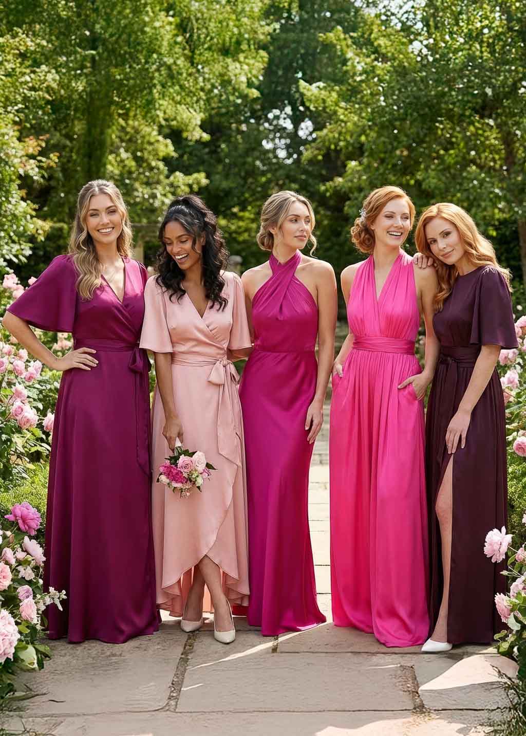 Fuchsia Silk Halter Bridesmaids Dress