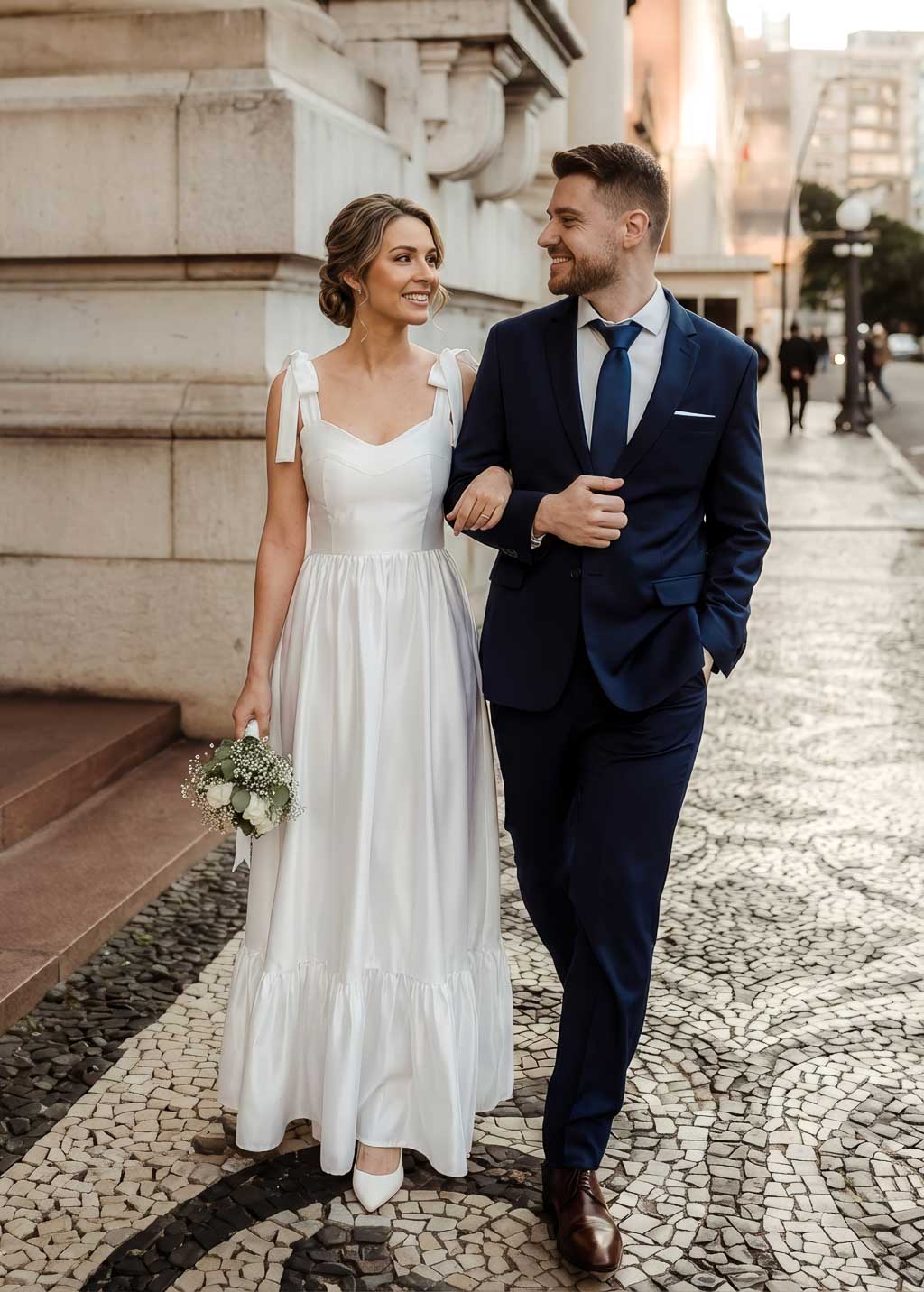 civil bridal dress Ivory Luxury Satin Wedding Dress with Bow Straps