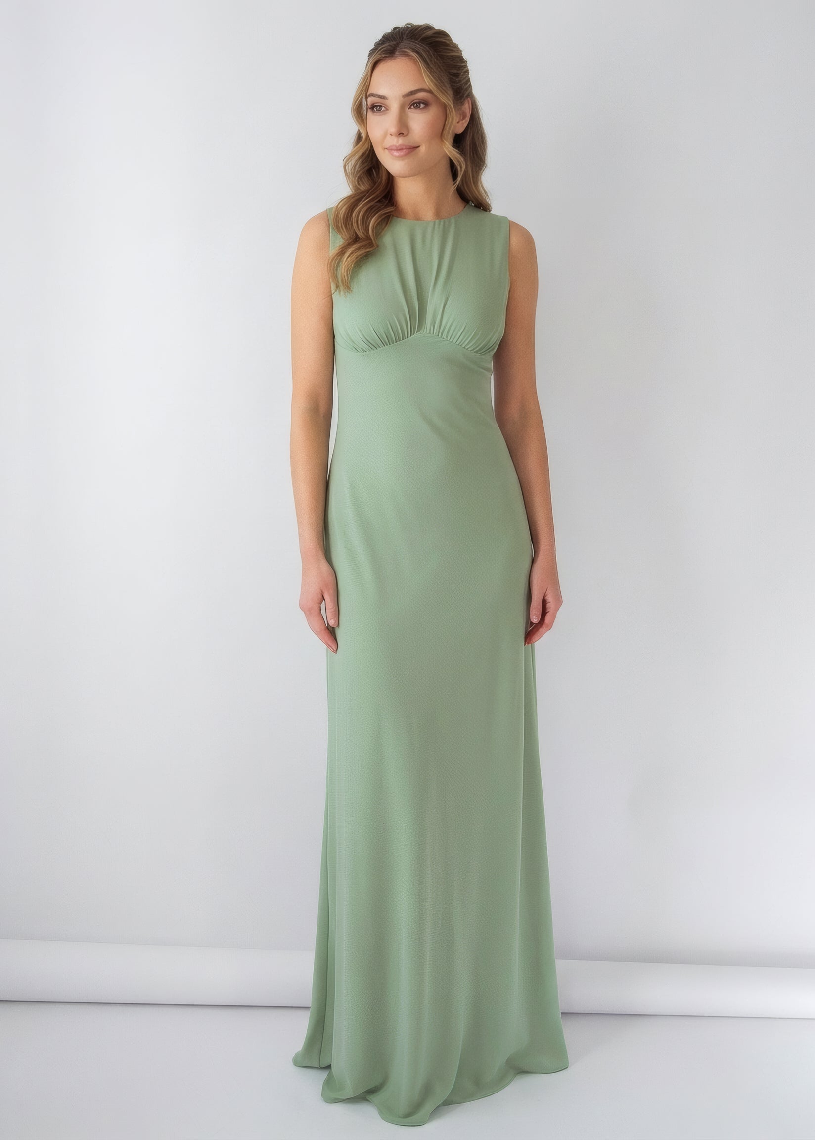 Sage green chiffon long dress