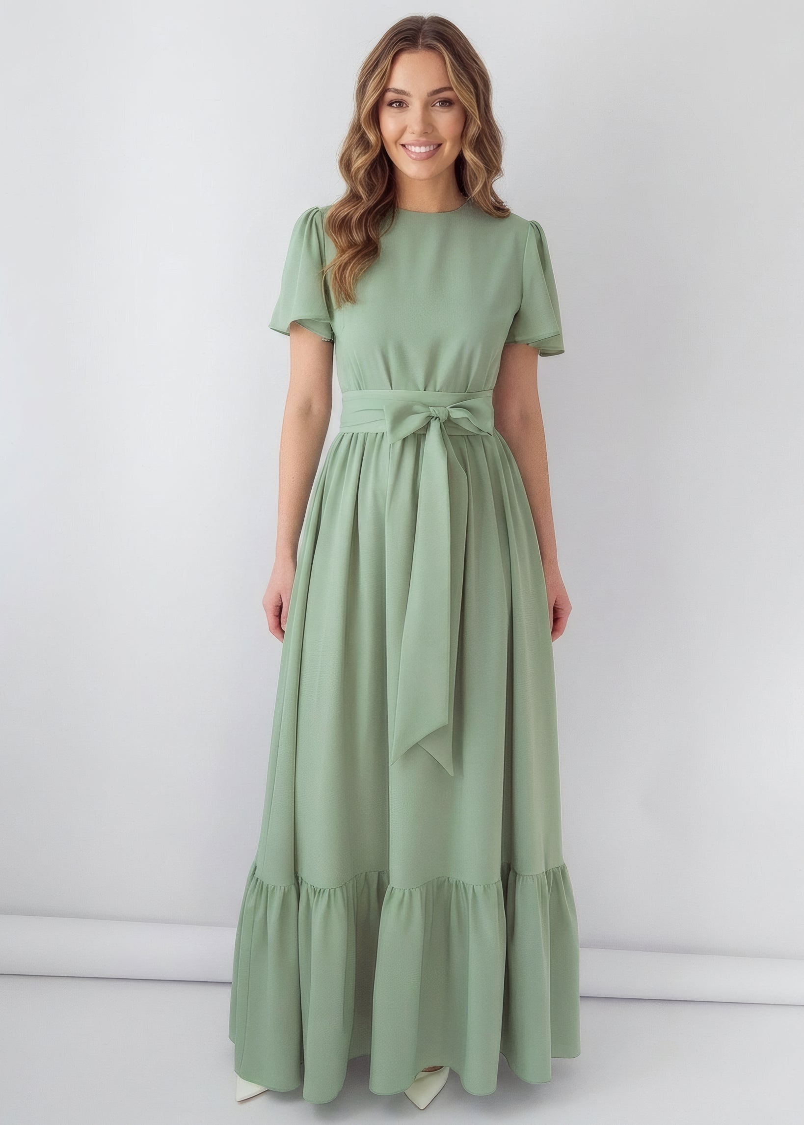 Sage Green Flutter Sleeve Maxi Dress with Sash Belt, wedding guest dress, bridesmaids dress, chiffon long dress, evening dress, formal dress, chiffon slip dress, formal chiffon dress, long dress, bridal party attire Sage Green Flutter Sleeve Maxi Dress with Sash Belt, wedding guest dress, bridesmaids dress, chiffon long dress, evening dress, formal dress, chiffon slip dress, formal chiffon dress, long dress, bridal party attire