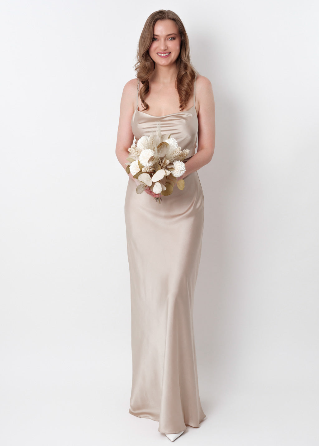 Champagne beige silk slip dress