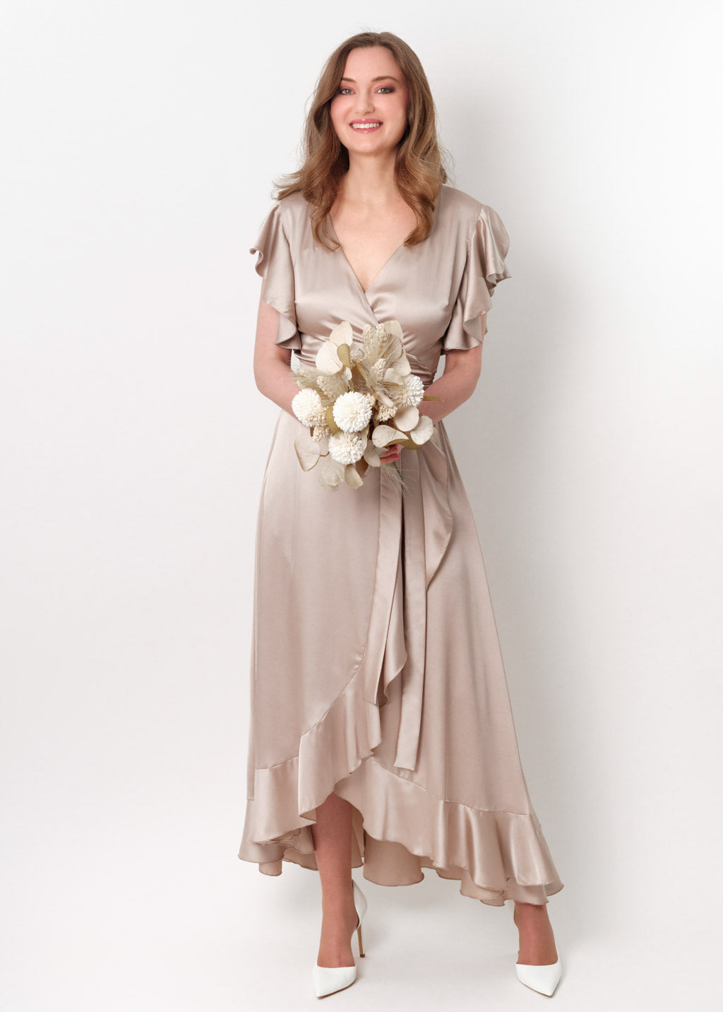 Champagne beige wrap dress