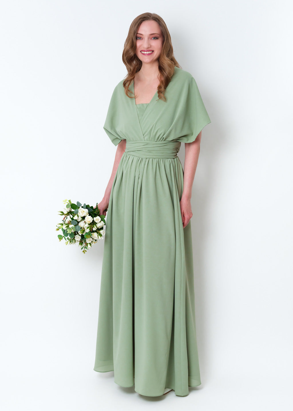 Sage green chiffon infinity pleated dress