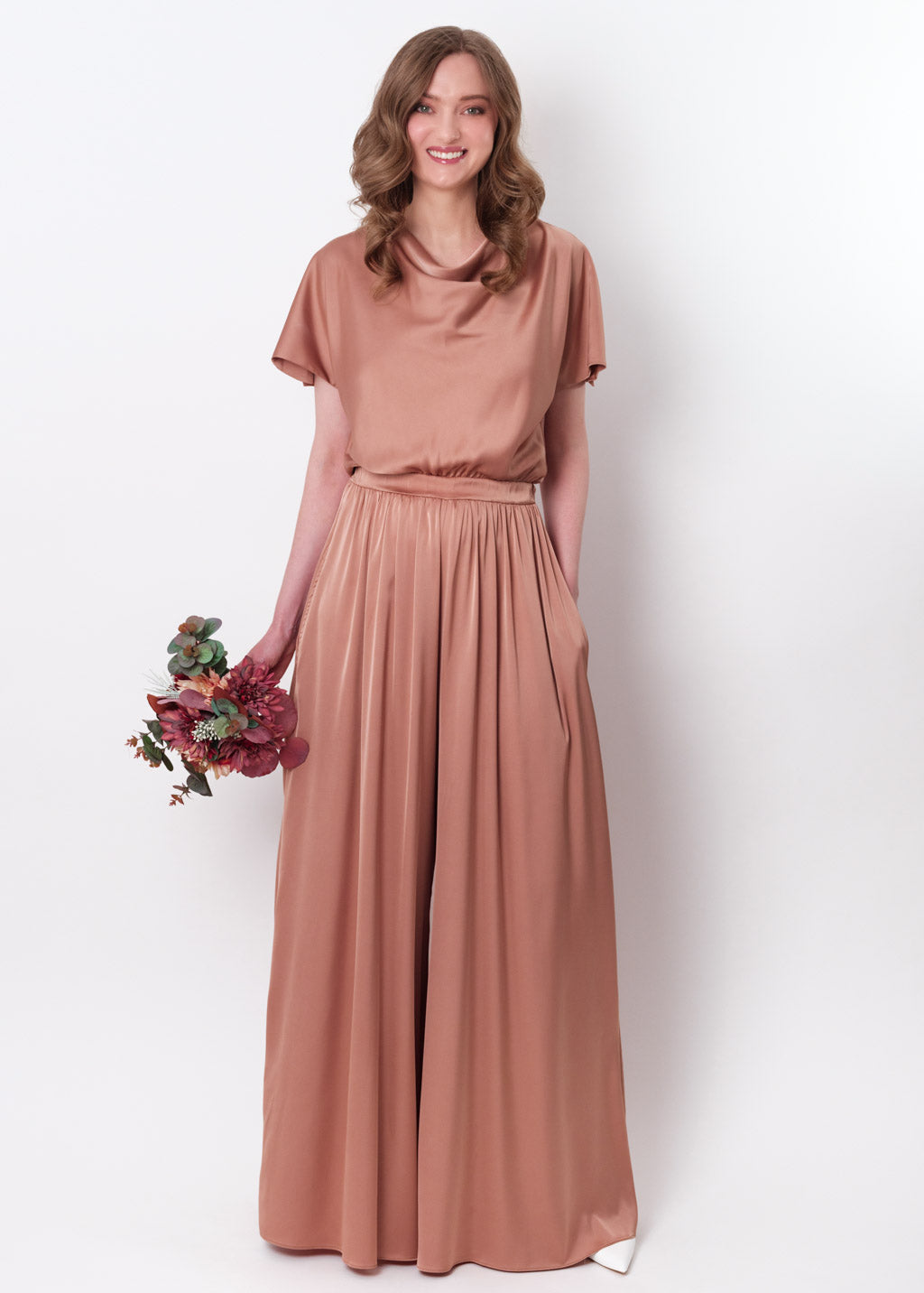 Rose gold silk jumpsuit