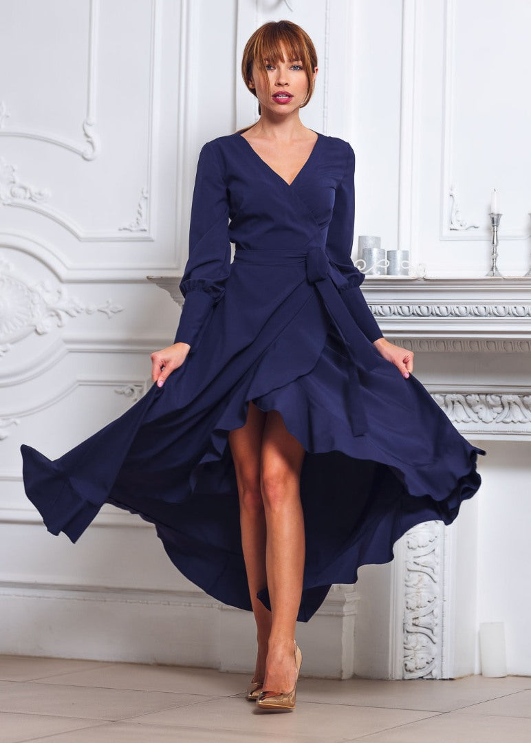 Navy blue long wrap dress
