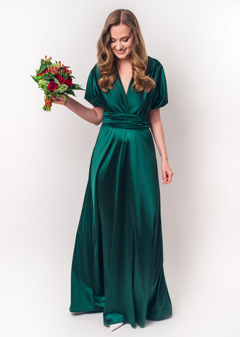 Dark green luxury satin infinity dress or jumpsuit