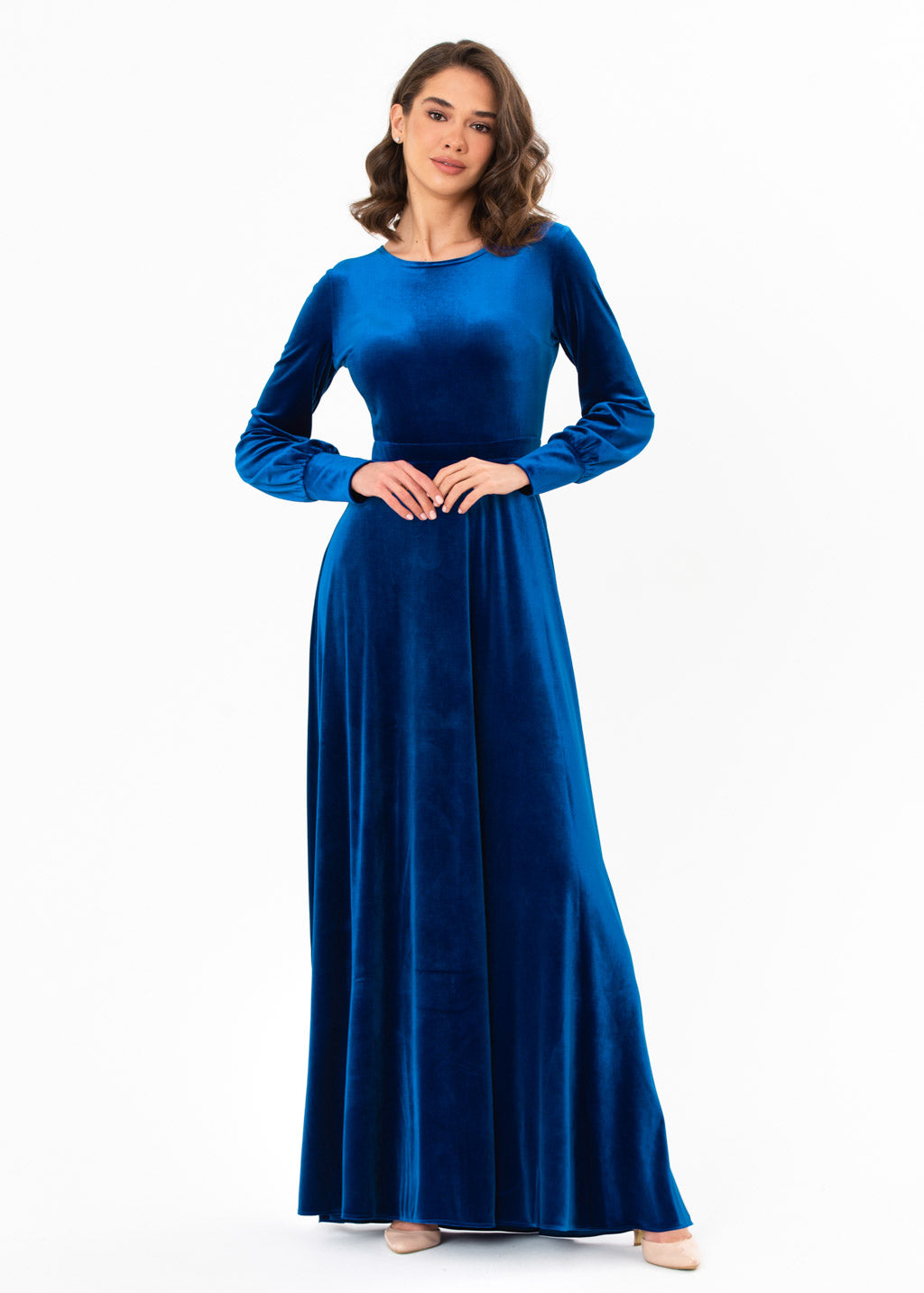Royal blue velvet long dress