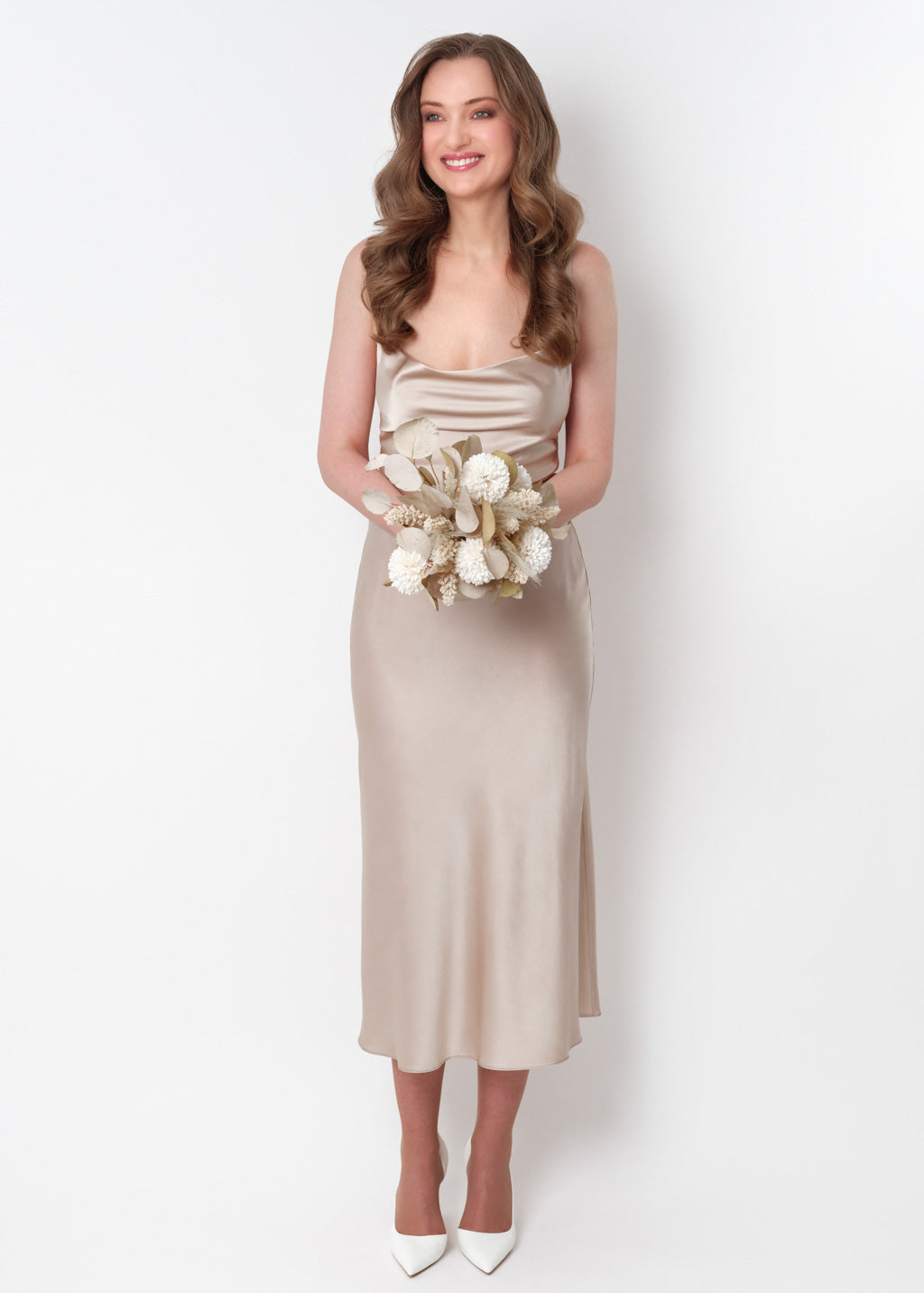 Champagne beige silk slip dress