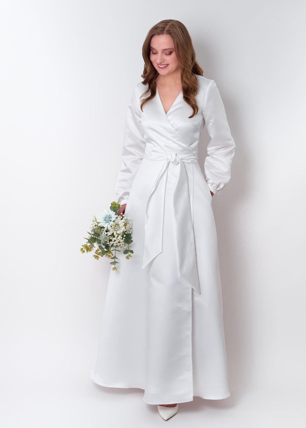 White wrap satin dress dress