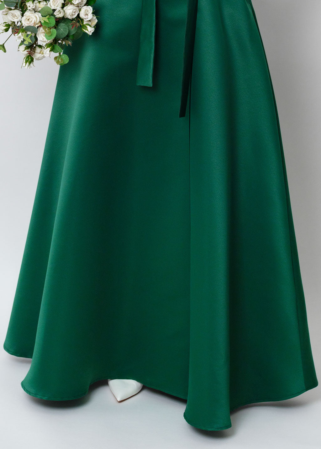 Emerald green wrap satin dress dress