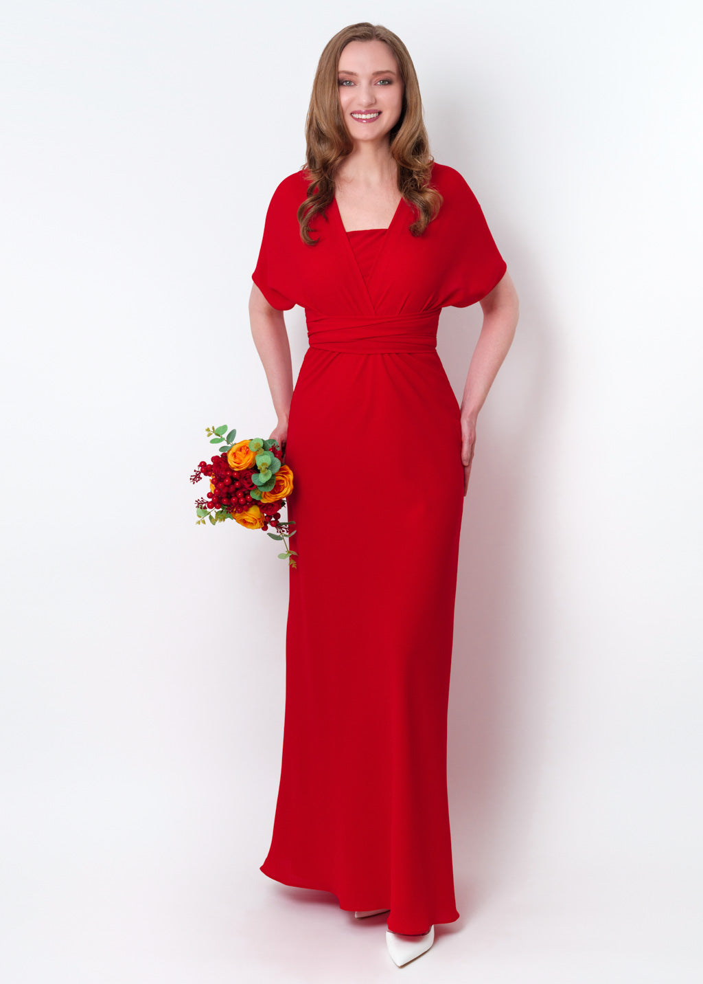 Red chiffon infinity long dress