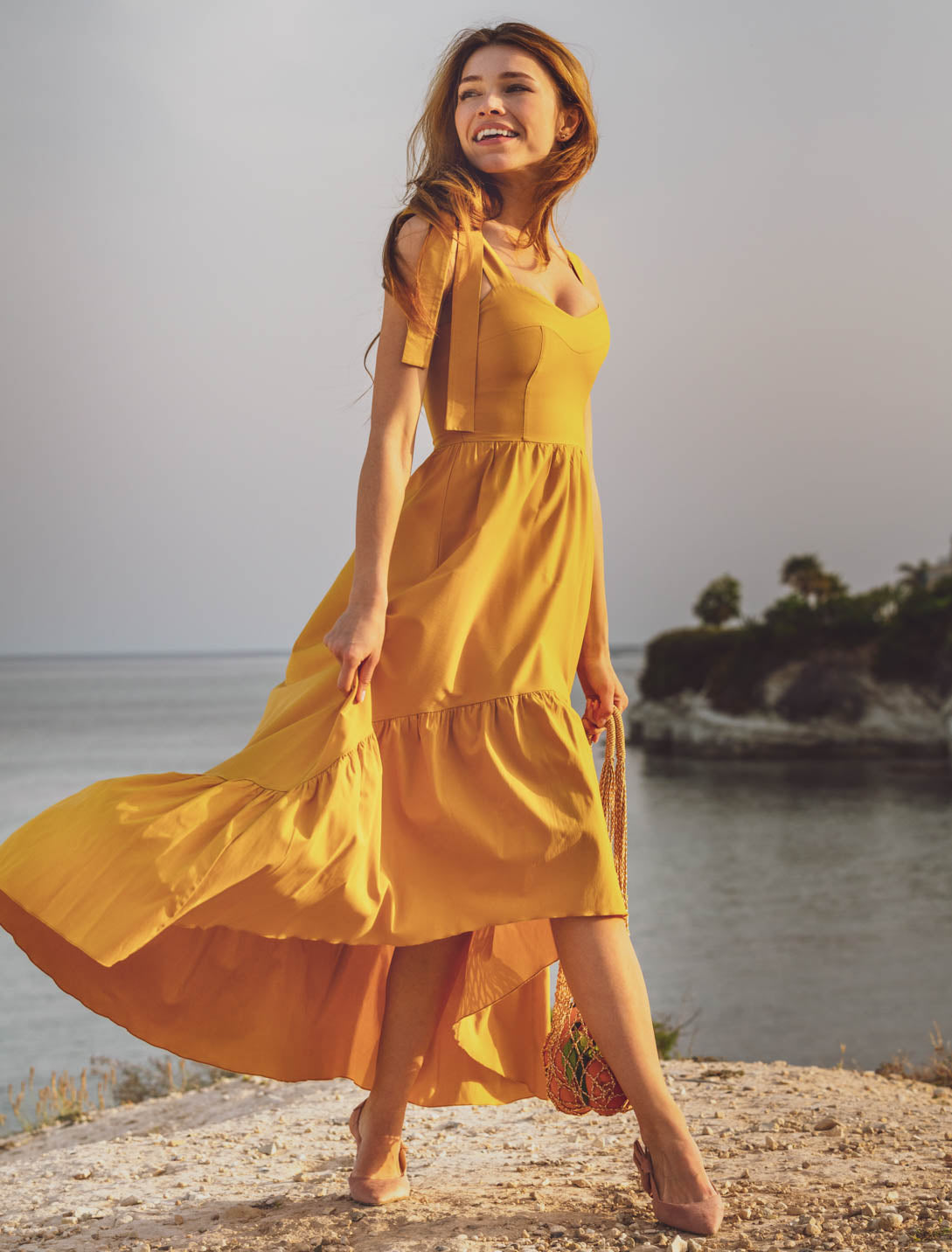 Honey yellow boho long summer dress