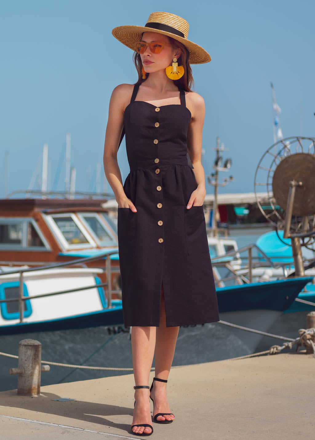 Black organic linen summer sundress