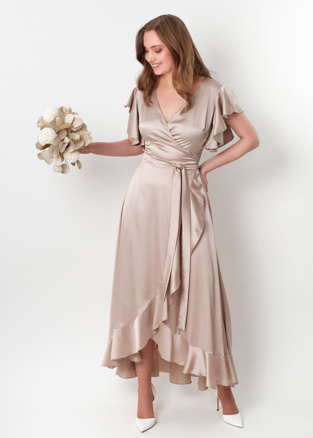 Champagne beige wrap dress
