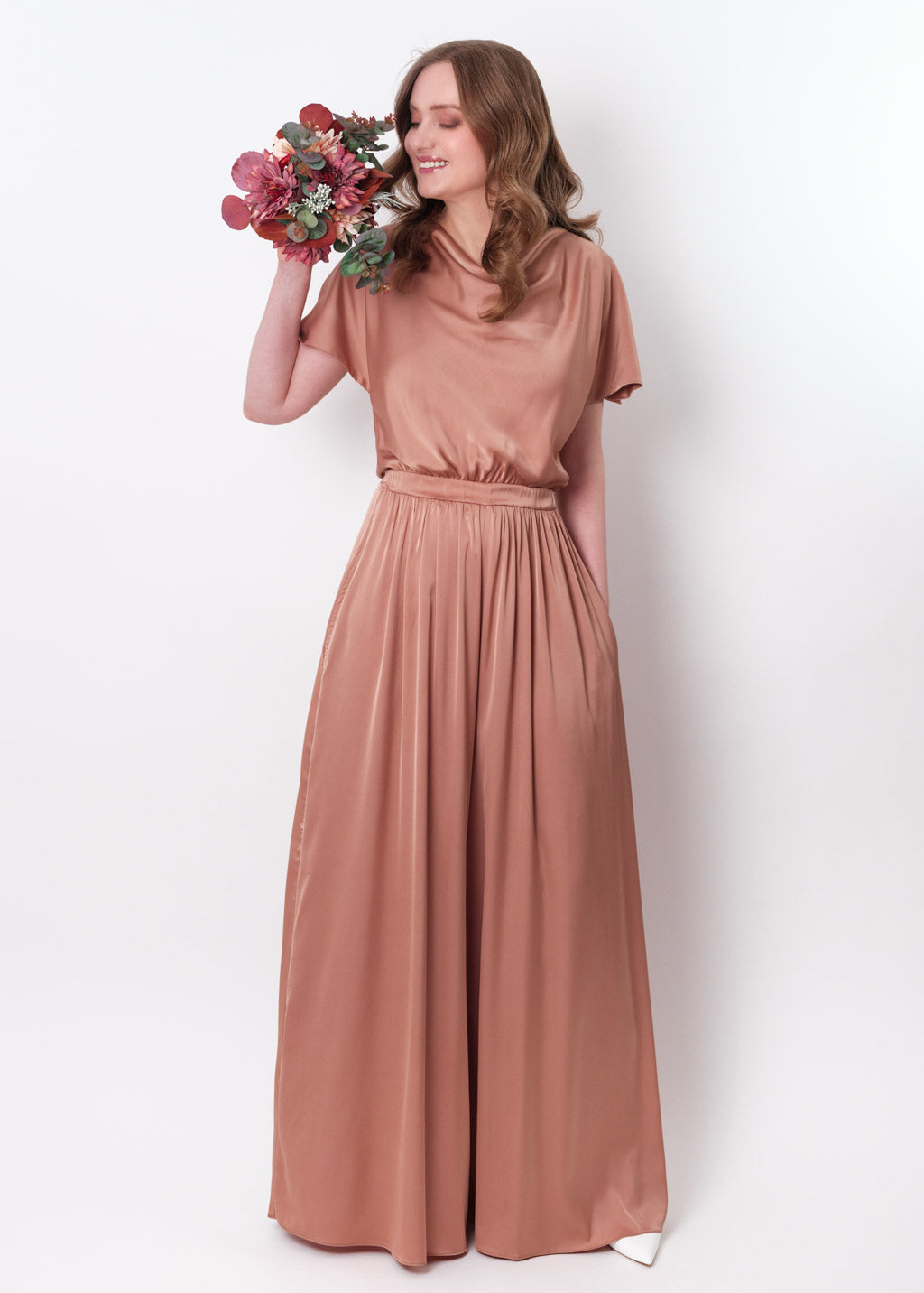 Rose gold silk jumpsuit