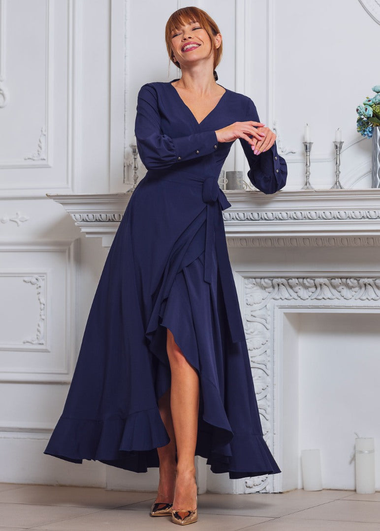 Navy blue long wrap dress