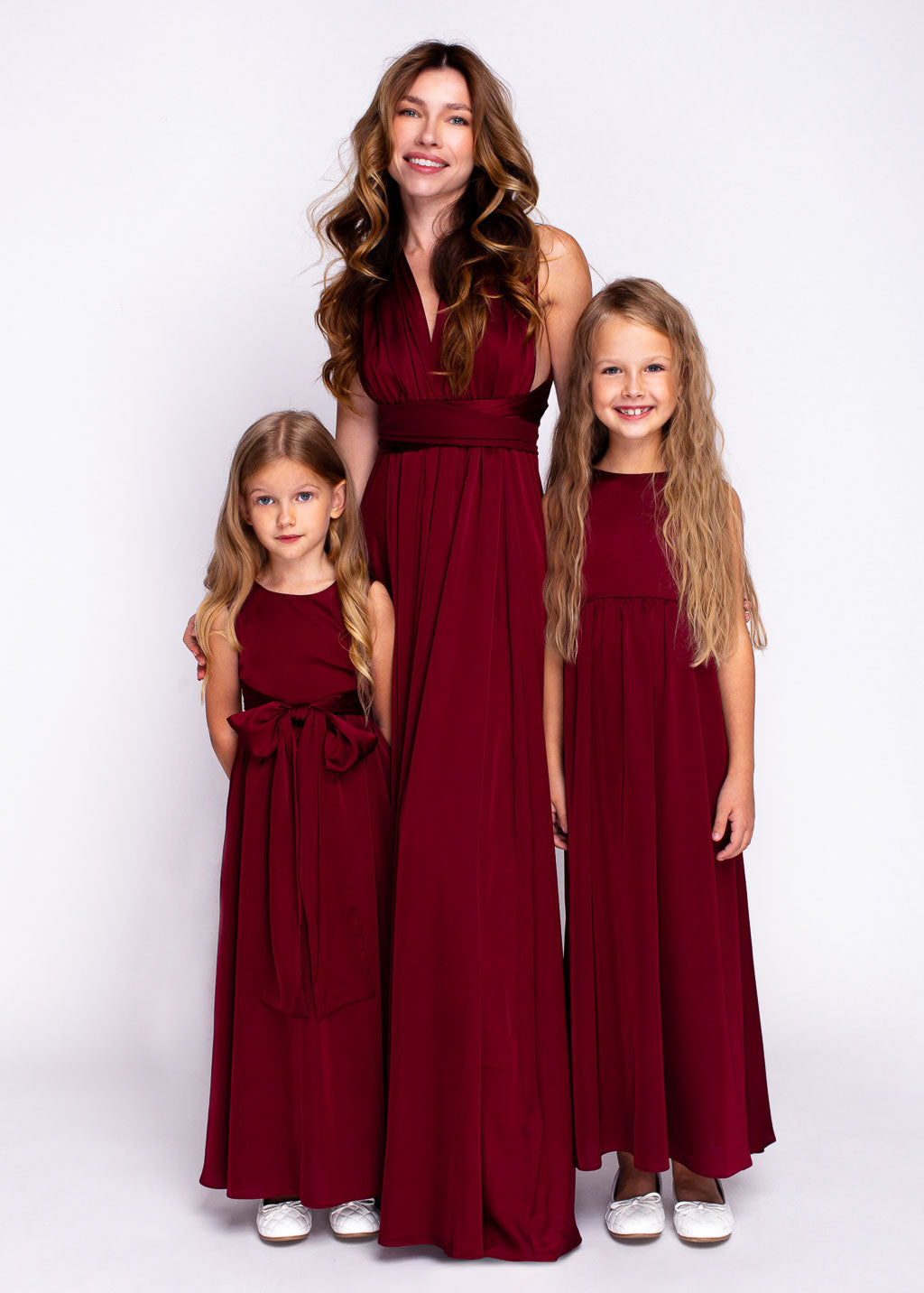 Burgundy silk matching girl dress