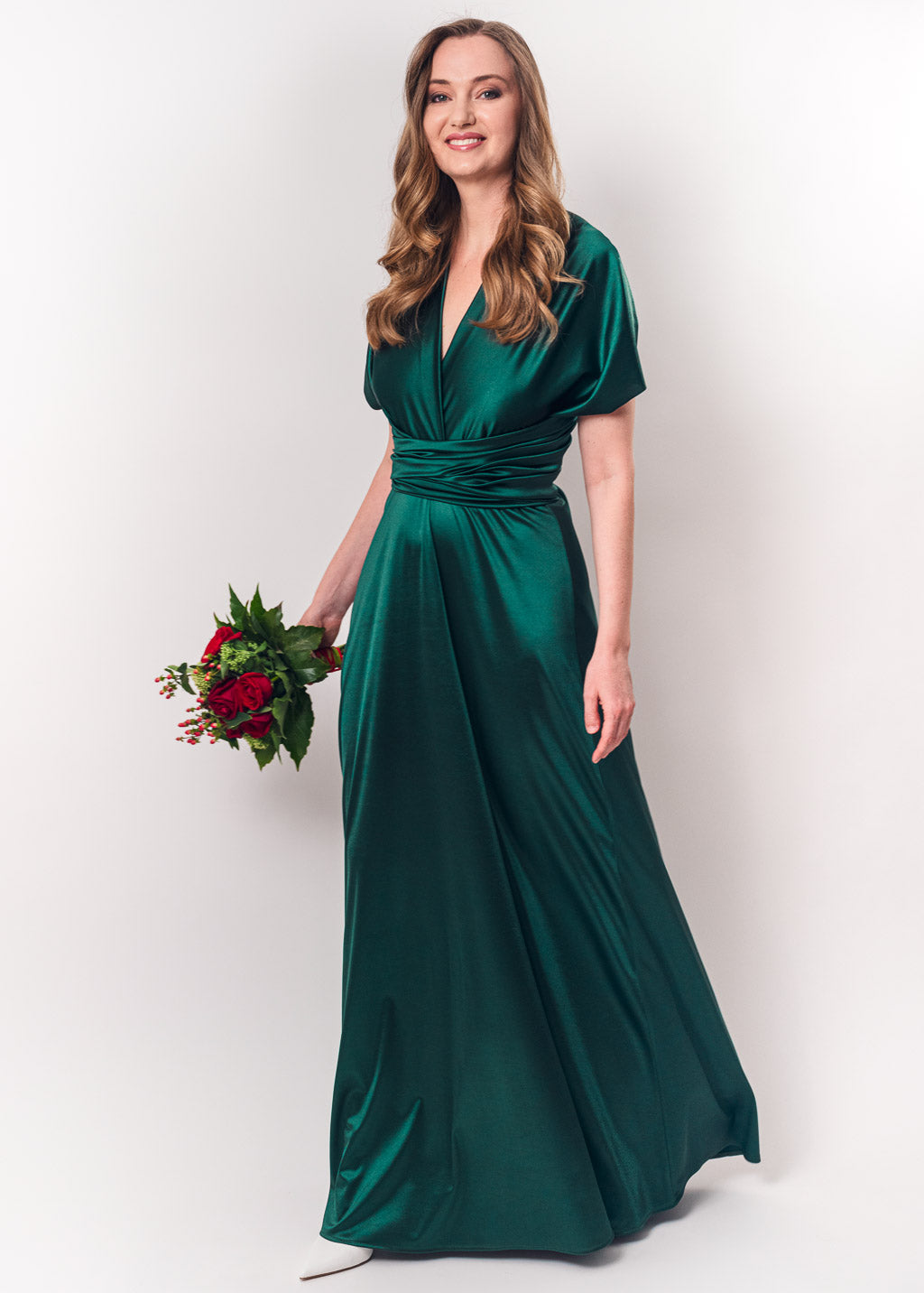 Dark green luxury satin infinity dress or jumpsuit
