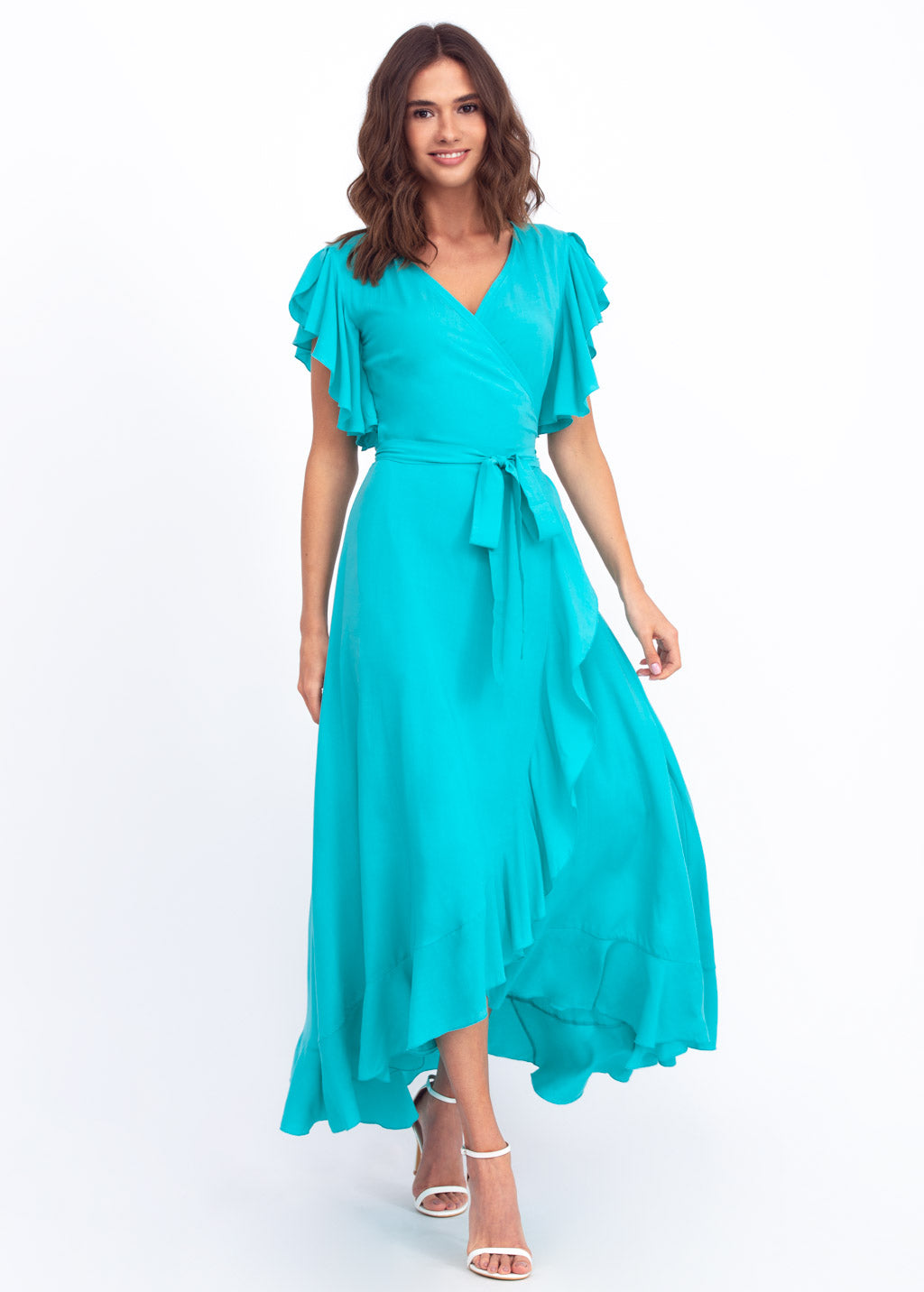Turquoise romantic wrap around dress