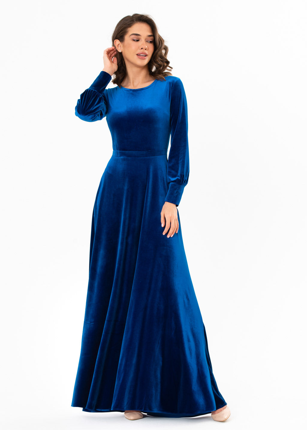 Royal blue velvet long dress