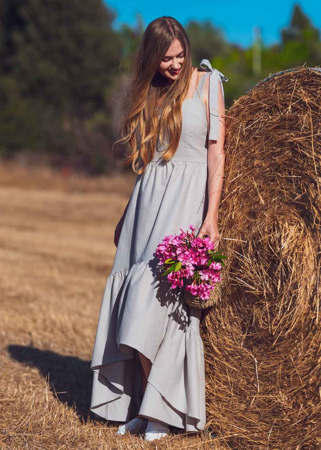 Organic linen long summer dress
