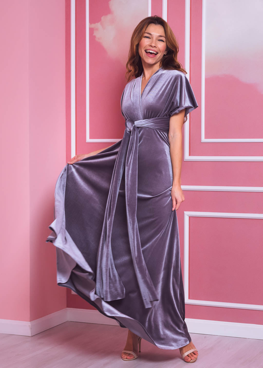 Silver grey long infinity dress