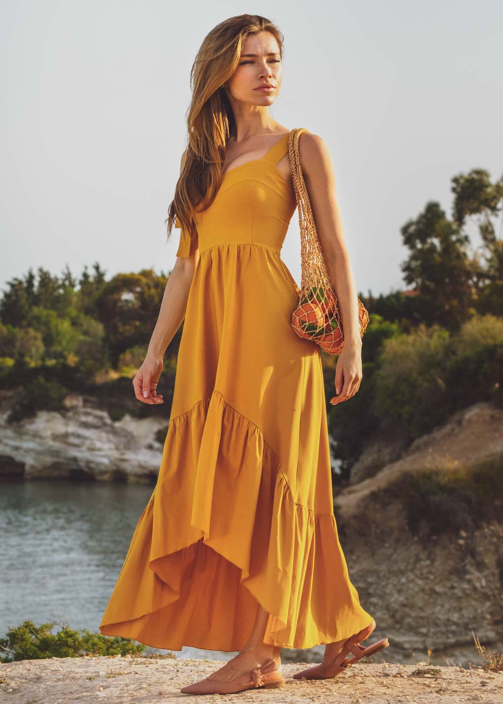 Honey yellow boho long summer dress