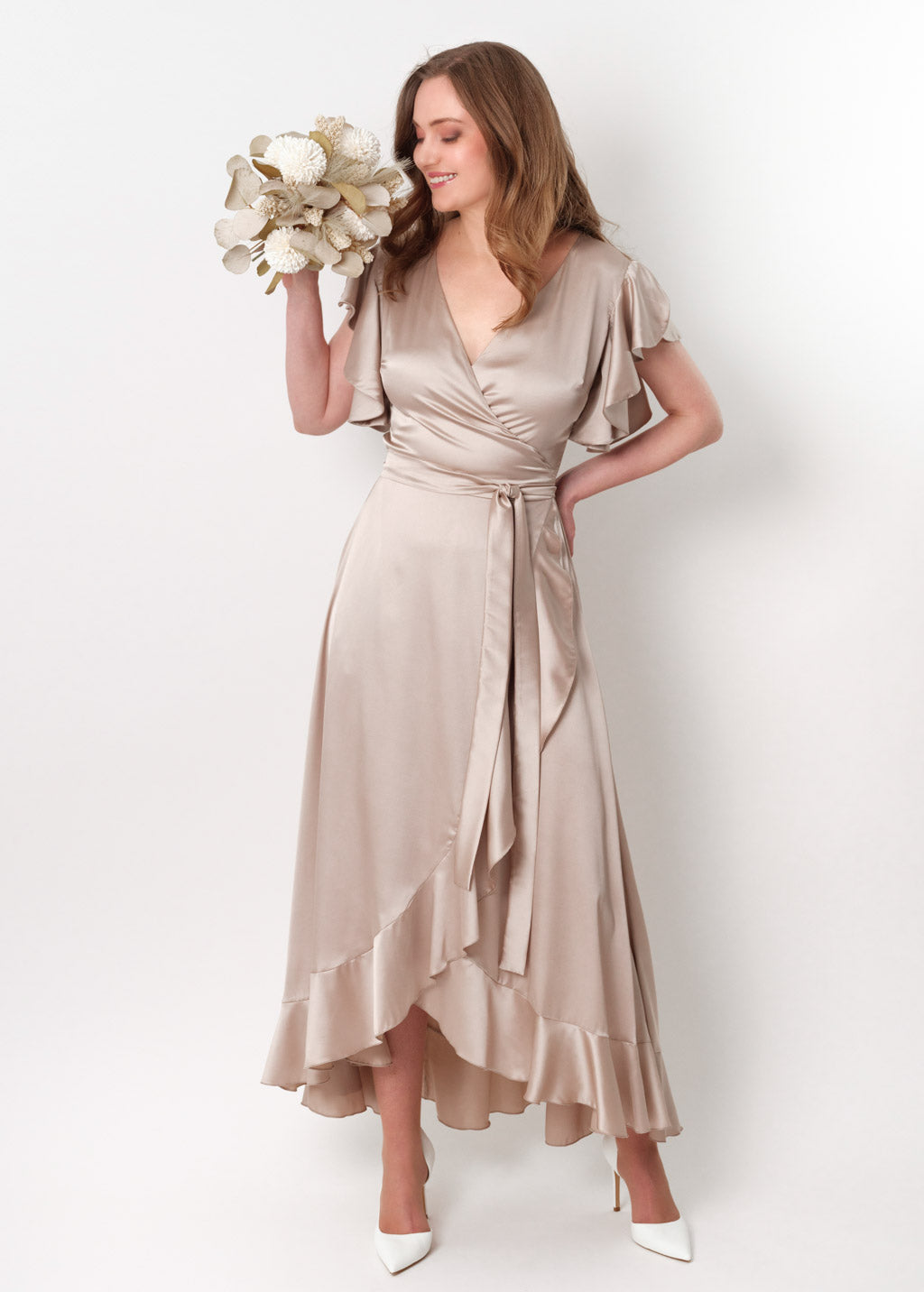 Champagne beige wrap dress