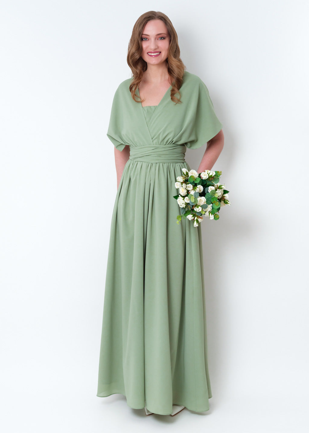 Sage green chiffon infinity pleated dress