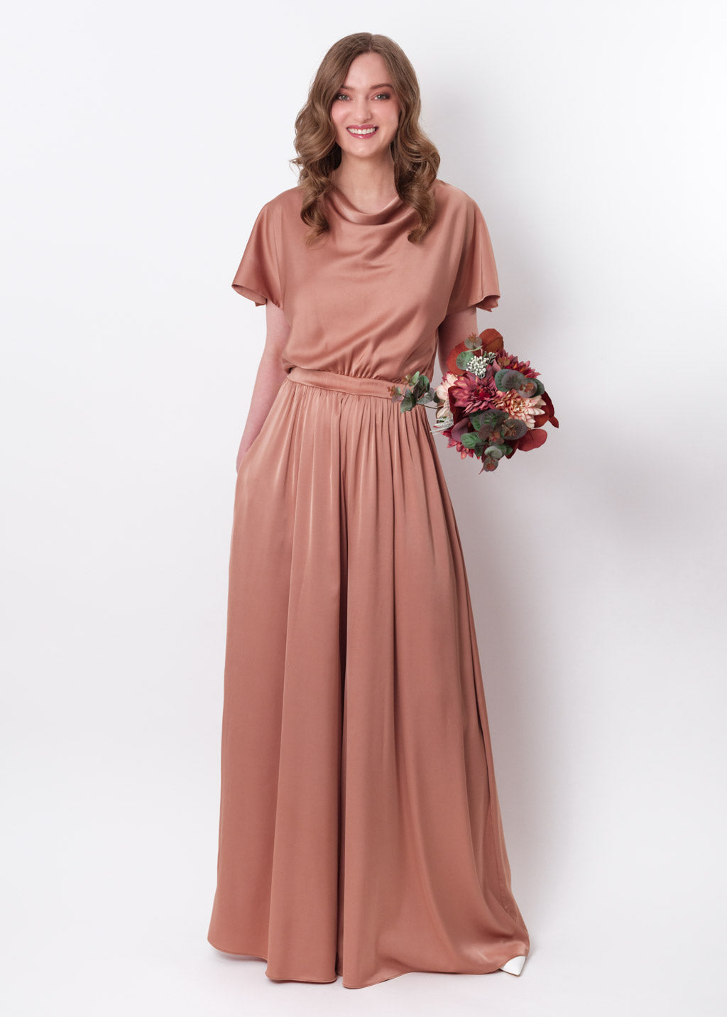 Rose gold silk jumpsuit