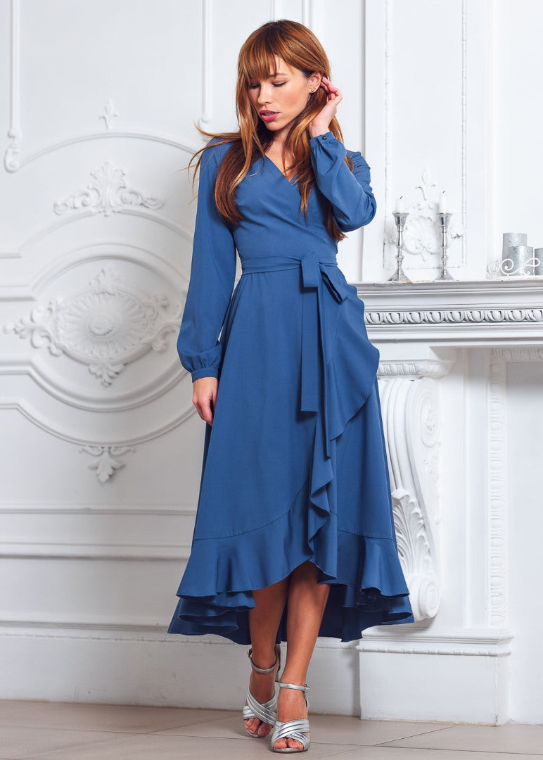 Indigo blue wrap dress