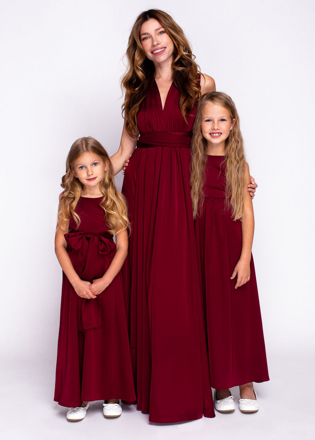 Burgundy silk matching girl dress