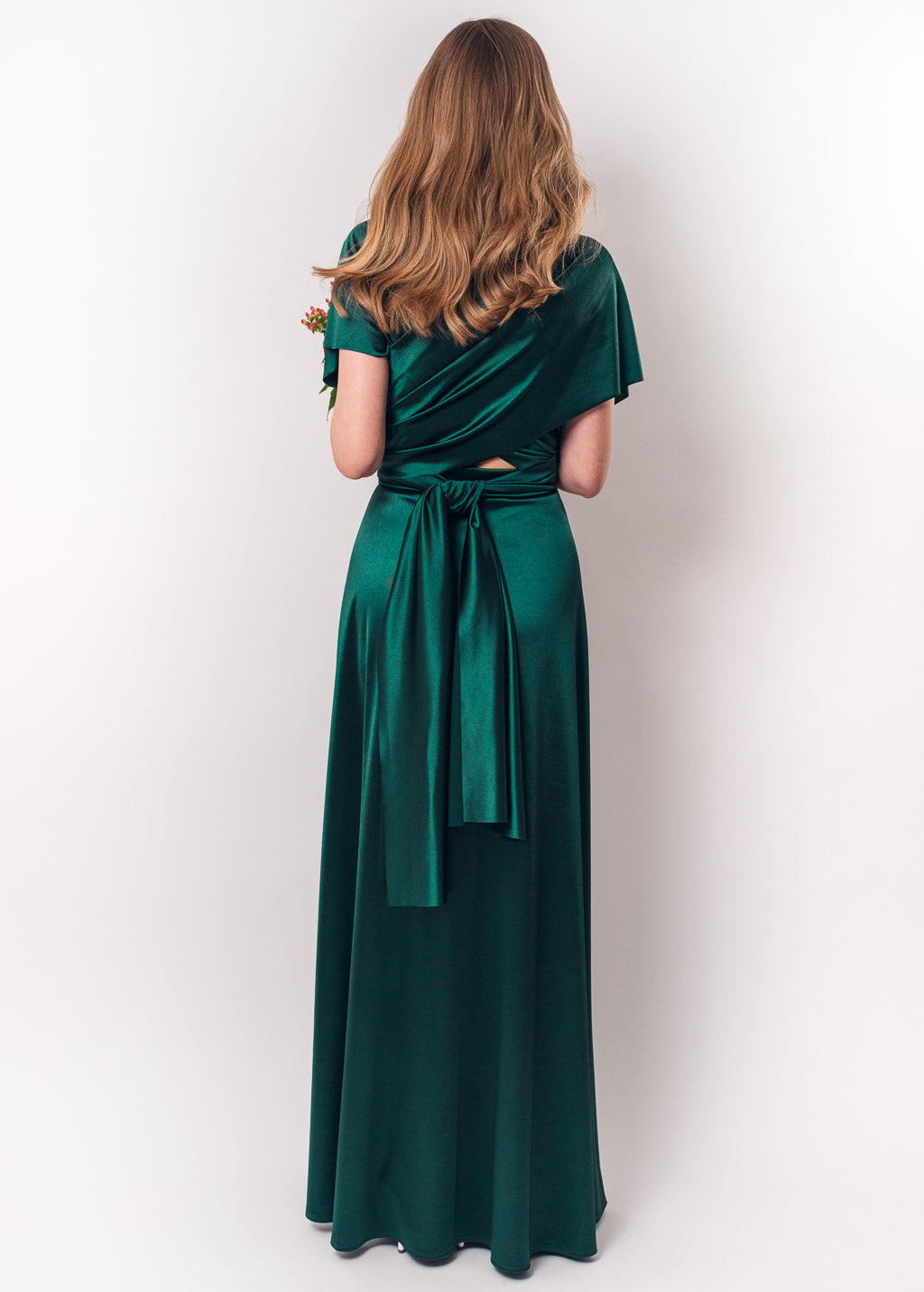 Dark green luxury satin infinity dress or jumpsuit