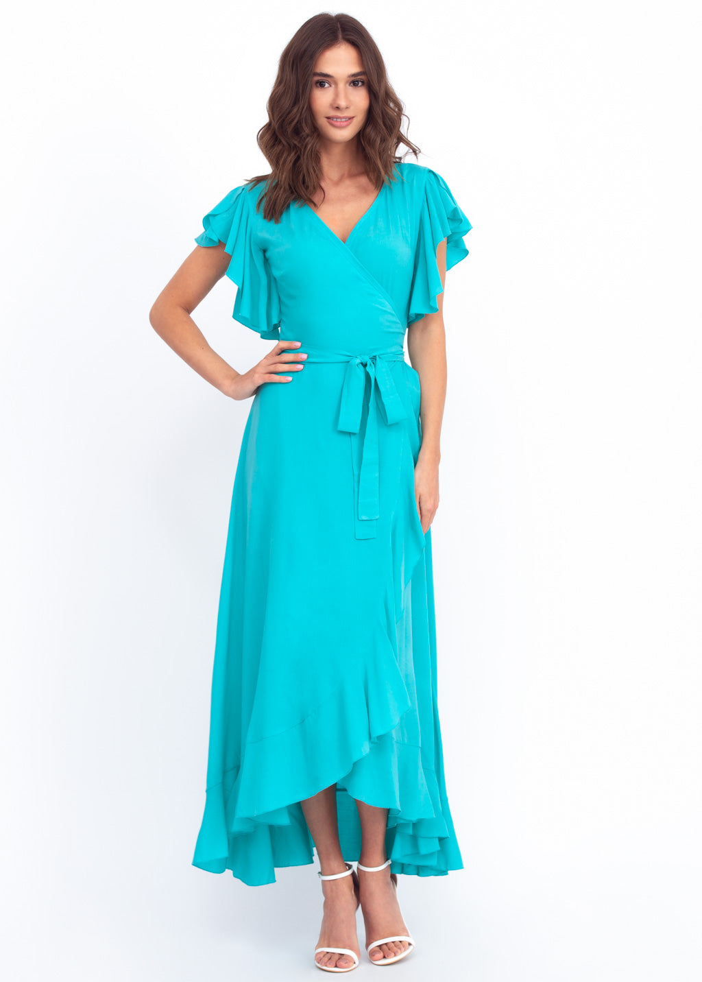 Turquoise romantic wrap around dress