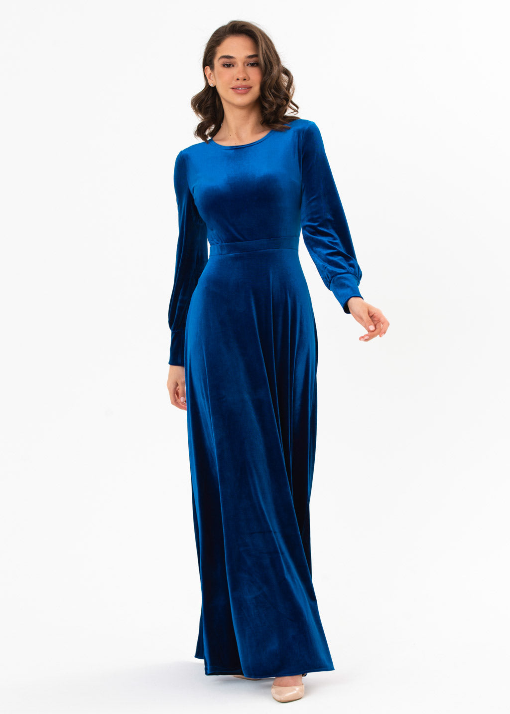 Royal blue velvet long dress