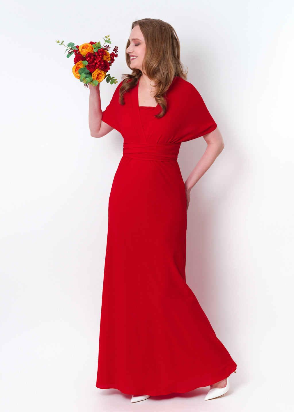 Red chiffon infinity long dress