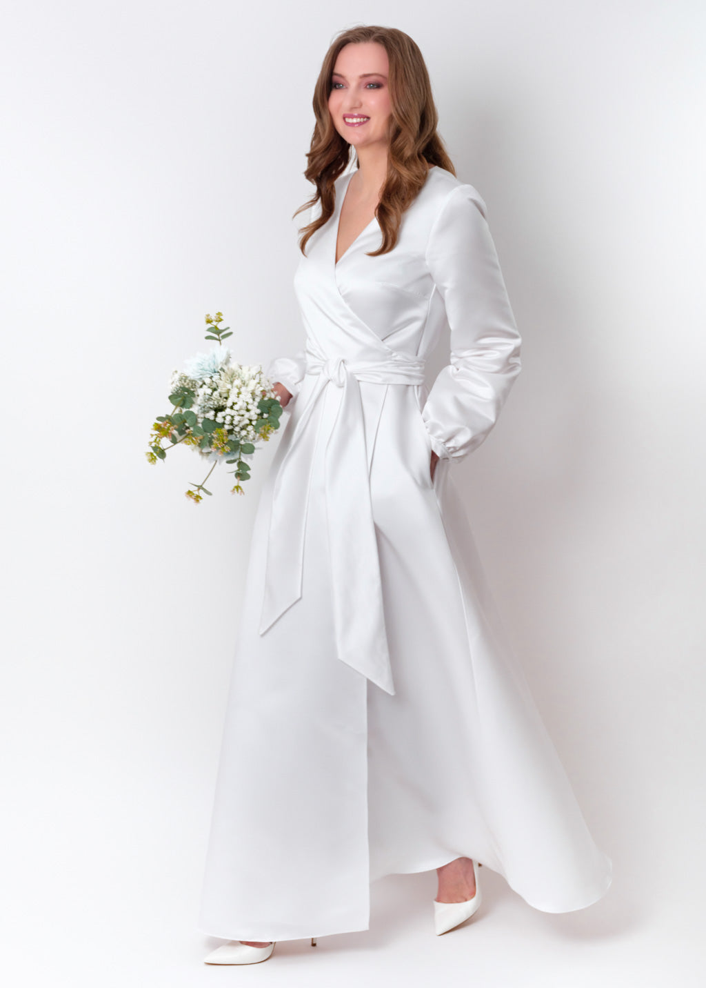 White wrap satin dress dress