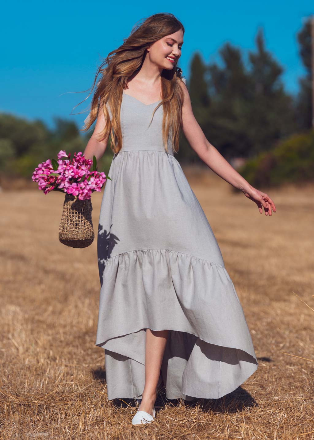 Organic linen long summer dress