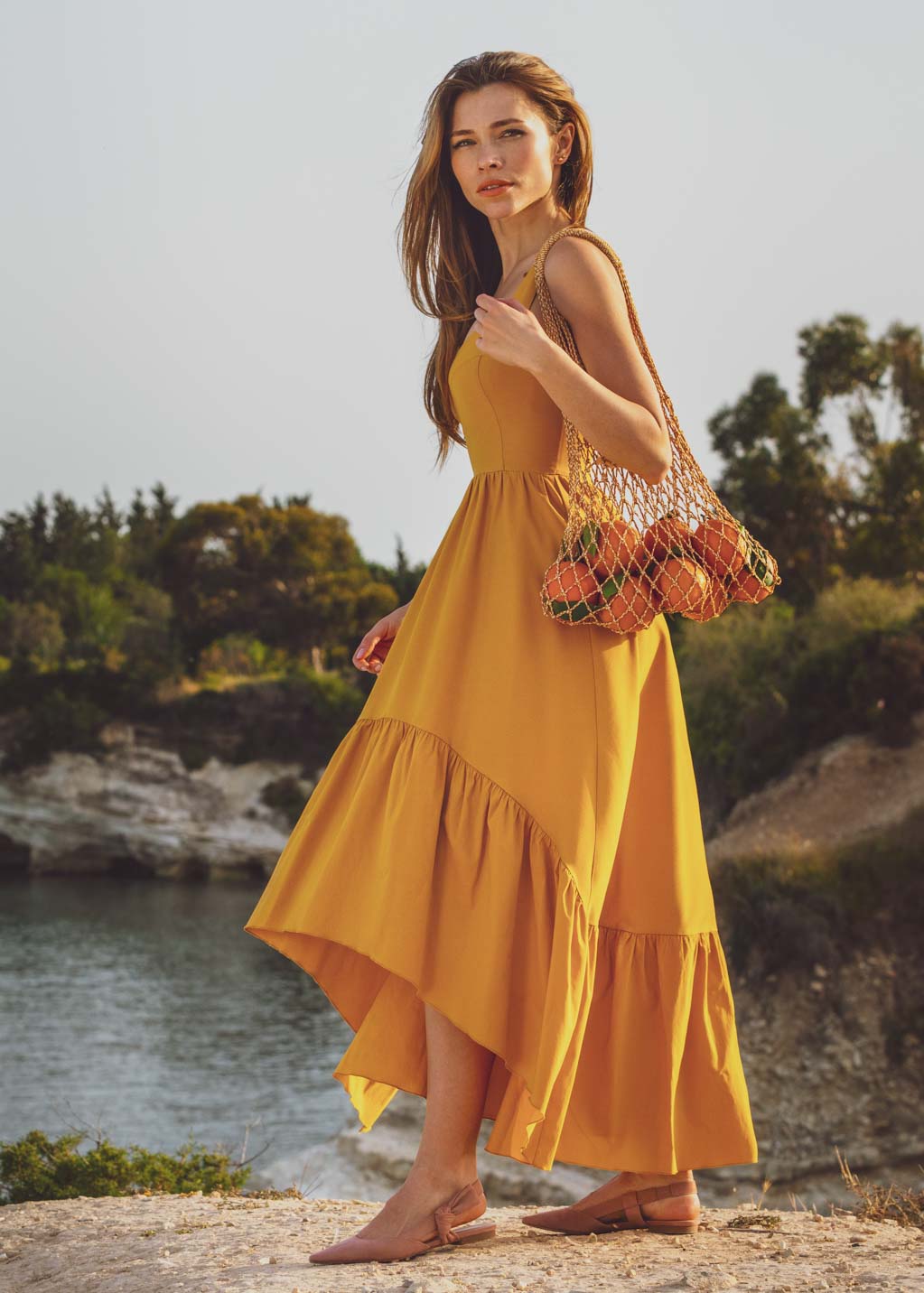 Honey yellow boho long summer dress