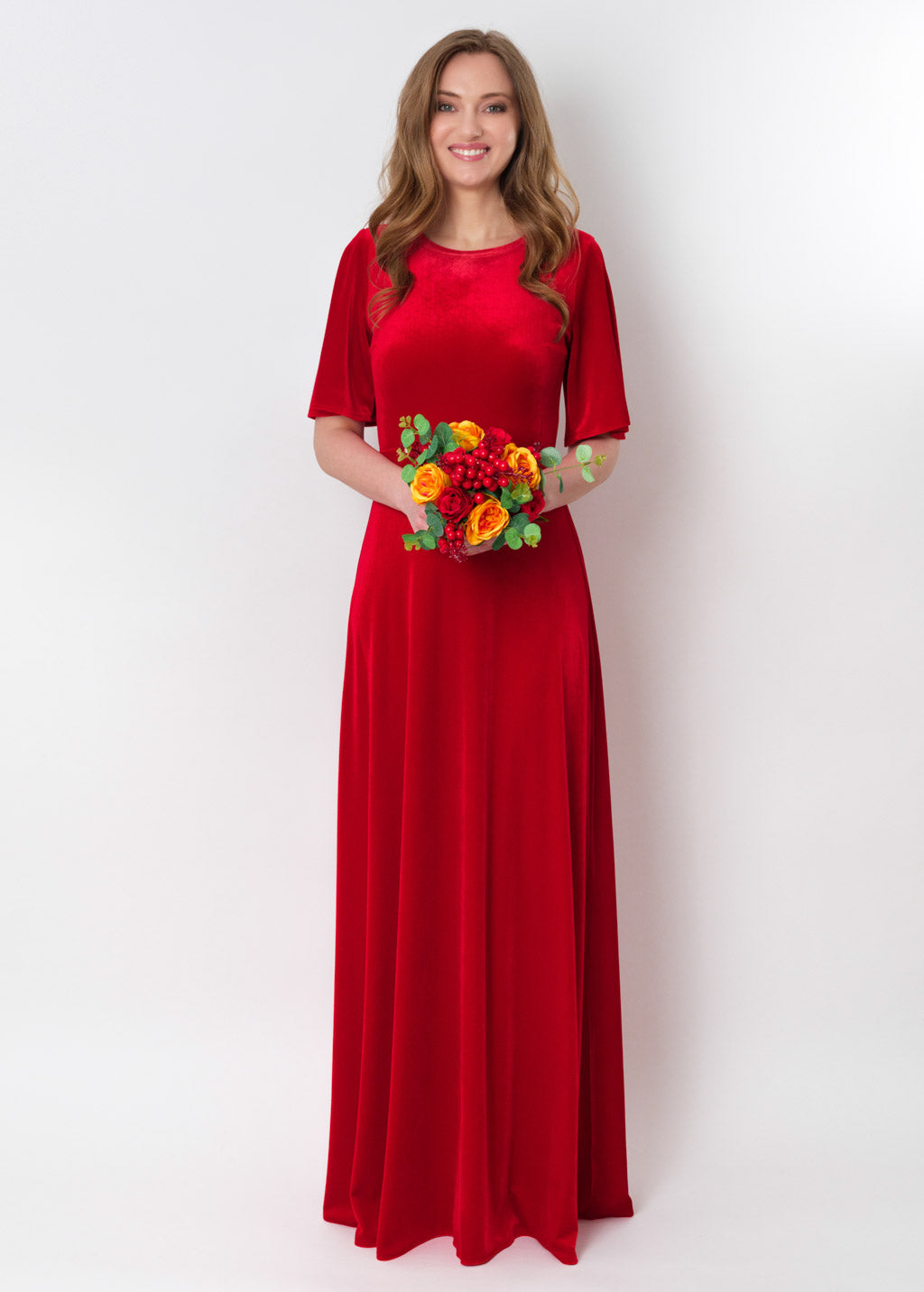 Red velvet long dress