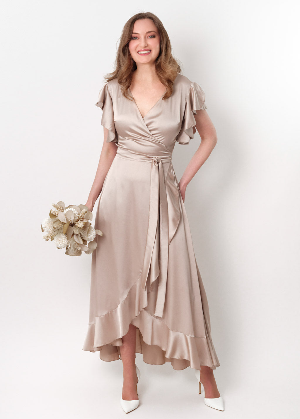 Champagne beige wrap dress