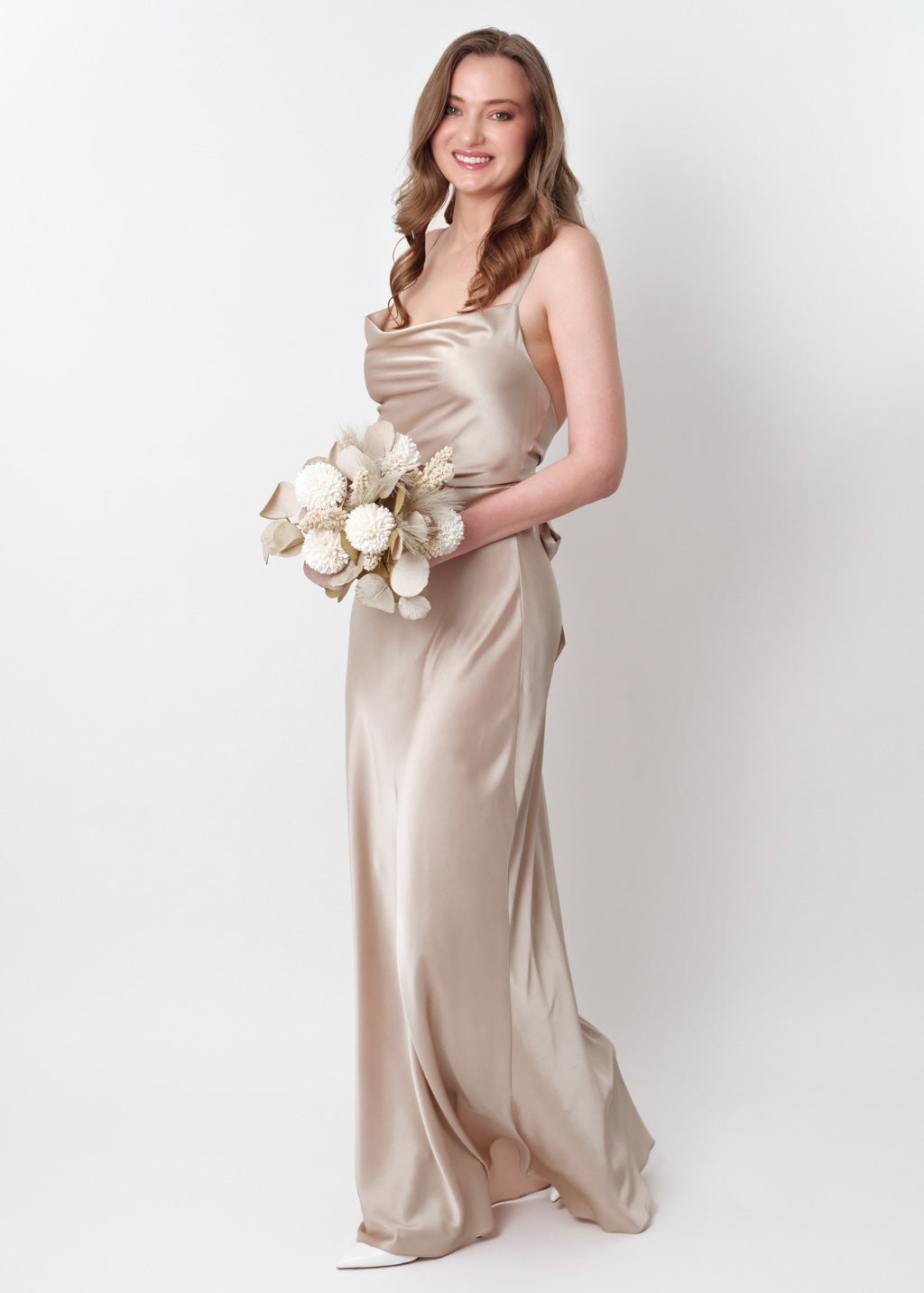 Champagne beige silk slip dress