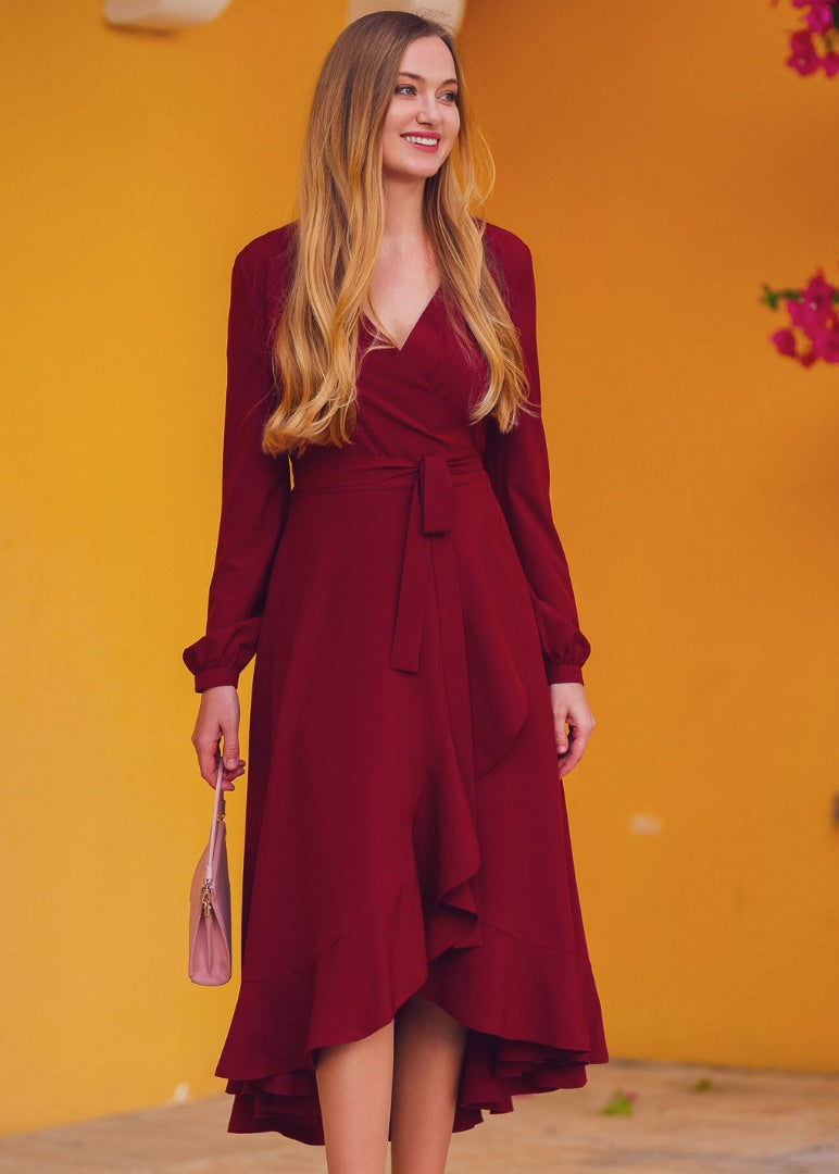 Burgundy wrap dress